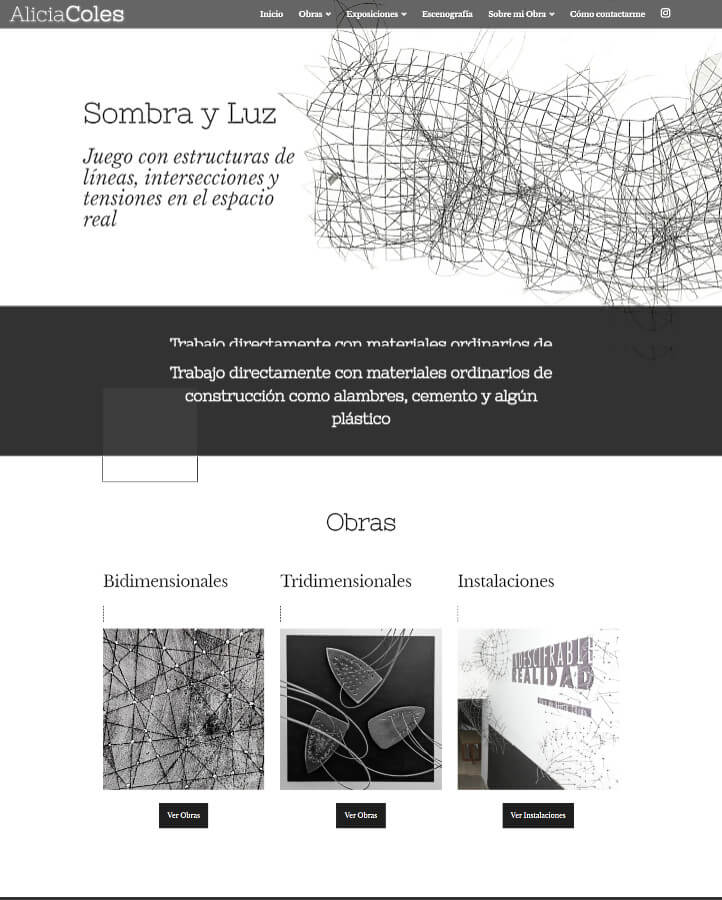 Captura de pantalla del home page de aliciacoles.com